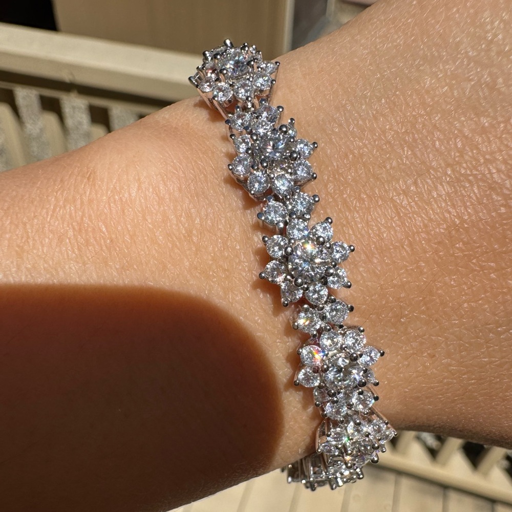 New Moissanite Sunflower Bracelet 4.5CT 18K White Gold Plated Sterling Silver